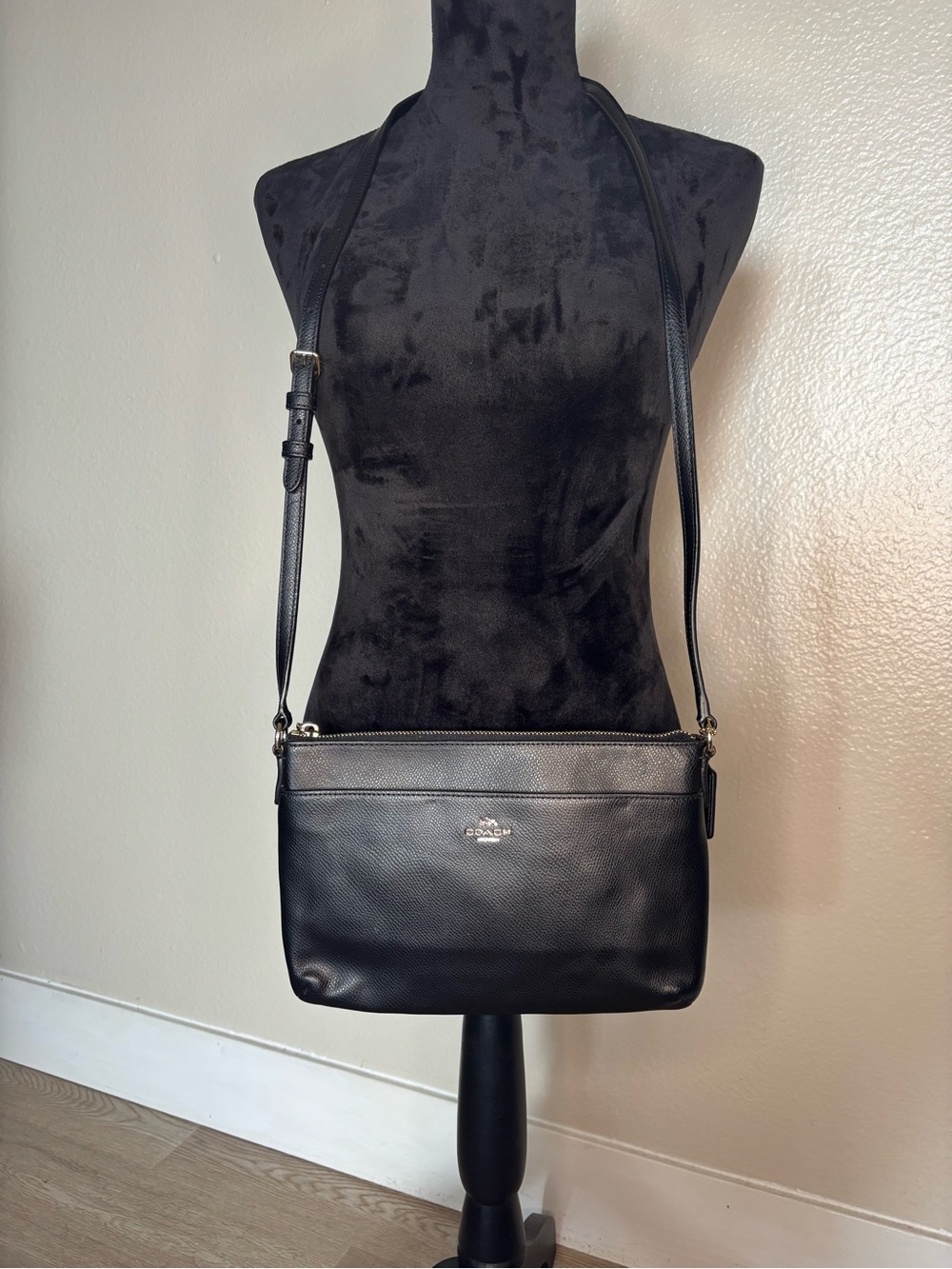 Coach Black Pebbled Leather Journal Crossbody Bag Purse